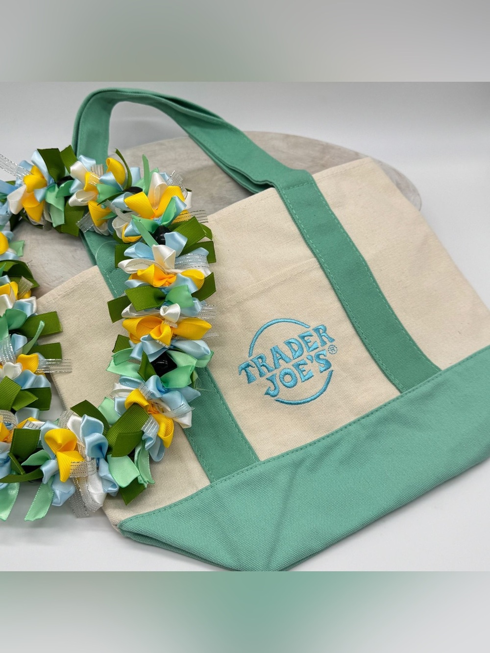 NEW Trader Joe’s Mini Canvas Tote Bag - Limited Edition Pastel Teal Green